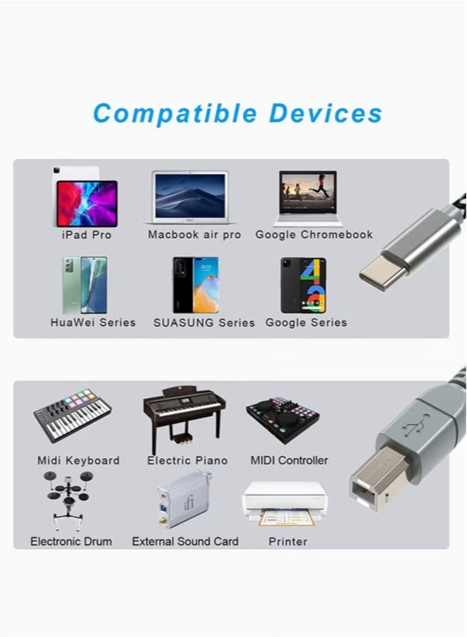 كابل طابعة USB B إلى USB C 1.5 متر ، كابل طابعة USB C إلى USB B MIDI OTG سلك من النوع C لجهاز MacBook Pro ، Air ، كابل USB C MIDI ل Yamaha Casio Digital Piano MIDI Controller DJ Controller - Image 2
